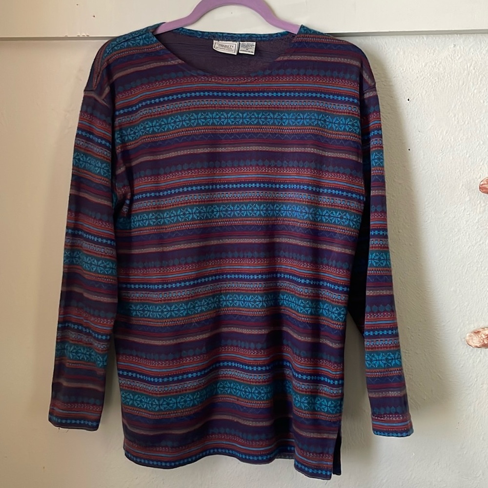 Vintage 100% acrylic multi print long sleeve lightweight sweater
